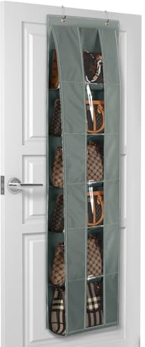 Lirex Organizador de Bolsos, Organizador de Bolsos de Mujer 6 Bolsillos Transparentes Plegables para Bufandas, Organizador Bolsos Armario, Colgador de Bolsos, Gris Oscuro