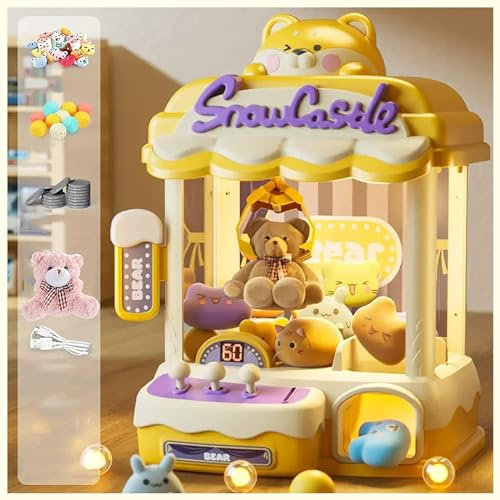 HBDSMLPL Machine a Pince Bonbon ， Candy Grabber avec Lumière Et Musique,1 Poupée Ours,30 Poupées,10 Gashapons ， Candy Grabber Cadeaux pour Filles Garçons,Yellow