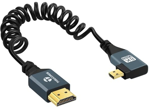 Thsucords Spiralkabel 8K Micro HDMI auf HDM 1M, 90 Grad Rechtwinkliges HDMI auf Micro HDMI, Stecker auf Stecker Spiralkabel, Unterstützt 8K @60Hz 4K @120Hz 48 Gbps für GoPro Hero, Raspberry Pi 4