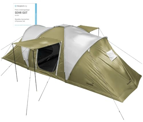 Skandika Kupoltält Hammerfest 4/4+ | Campingtält för 4 personer med/utan insydd tältbotten, med/utan Sleeper-teknik, 2 kabiner, 2 m ståhöjd, vattentätt, 3000 mm vattenpelare | Campingtält
