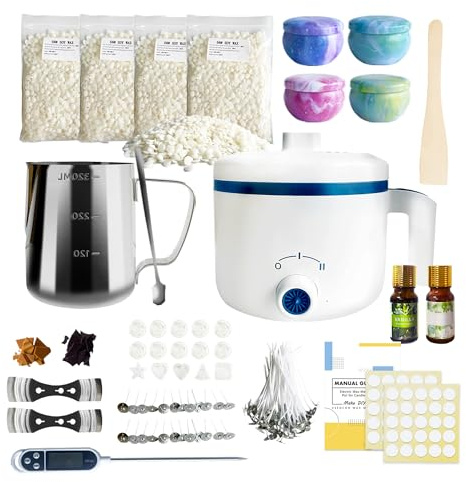 Kit per la Produzione di Candele VUSIBA con Pentola per Sciogliere la Cera, Kit Fai da Te per Candele Profumate per Principianti Adulti, Crea le Tue Candele