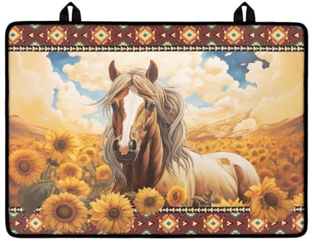 NETILGEN Western Aztec Horse Stove Covers for Stove Top,Silicone Electric Stove Cover Mat,Stove Guard Stove Top Protector with Hanging Loops,Heat Resistant Glass Cooktop Cover,Thick Dish Drying Mats