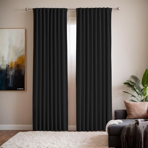 Grichril Black Thermal Insulated Blackout Curtains, 52 Wx63 L, 2 Panel