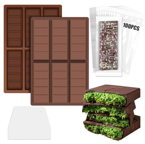 2 Stück Schokoladenform aus Silikon für 6 Tafeln Schokolade selber machen BPA-frei Antihaftbeschichtung Schokoladentafel Form Silikonform Braun (5 Rectangle)