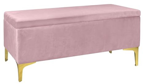 IlGruppone Pouf Panca Imbottita Divanetto In Velluto Contenitore PortaOggetti Panca Sgabello A Pie Di Letto Con Gambe In Metallo Dorato Cassapanca Ingresso Legno Massello Panchina - Rosa