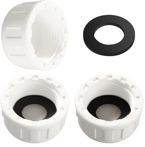 Lyeteung 3 Stücke G3/4 PVC-Gewindekappe, Verschraubung Kappe PVC Runder Innengewinde Schlauchverbinder, Rohrverschraubungskappe, mit Gummidichtung, für Abdichten von Verbindungen und Rohrenden, Weiß