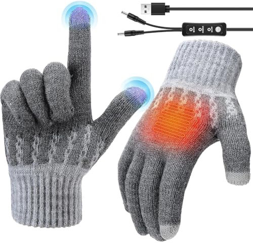COMBLU Beheizte Handschuhe für kalten Winter, USB Beheizte Handschuhe für Männer Frauen, Vollfinger Heizung Warme Strickhandschuhe mit 3 Temperaturstufen Handwärmer