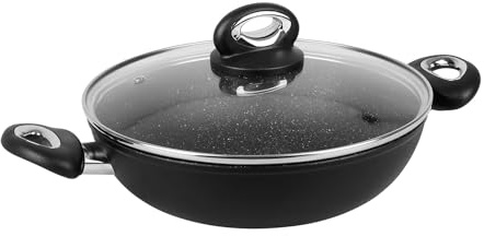 Sitram 716907 Sautoir GRANITE Ø 26 cm en aluminium forgé revêtement noir anti-adhérent sans PFOA - Intérieur effet pierre - couvercle en verre - tous feux dont induction