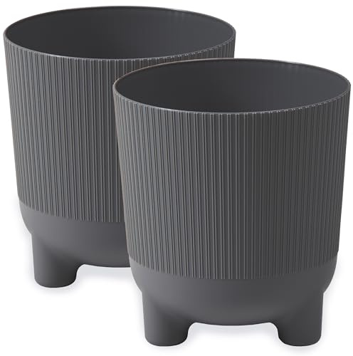 PECZEKO Blomkruka matta, planteringskruka med ben, dekorativ kruka för, stora och små växter, set om 2 blomkrukor, blomkruka örtkruka (2-pack) antracit, ø 14 cm