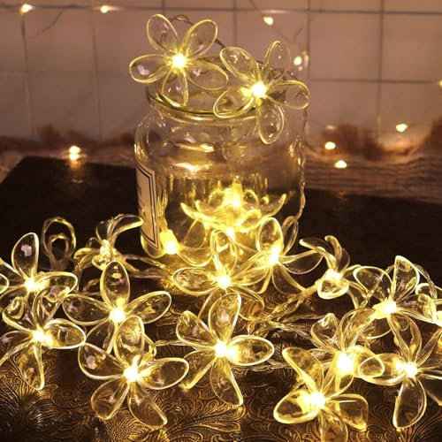 Flower Fairy Lights LED String Cherry Blossom Lights - 3 Meter 20 LED Decorative Lights for Patio Indoor Outdoor Home Bedroom Garden Fence Wedding Birthday Party - Battery Operated (Warm White)