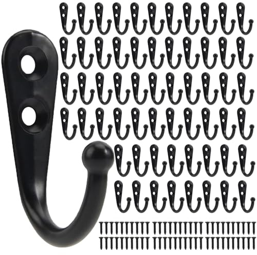 POZEAN 60 Pack Wall Hooks for Hanging, Heavy Duty Small Coat Hooks Wall Mounted for Living Room, Bathroom, Kitchen, Bedroom for Key, Cup, Bag, Hat, Scarf, and More (Black)
