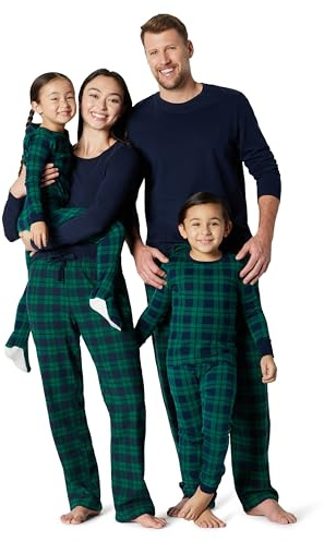 Amazon Essentials Herren Passende Weihnachts-Pyjama-Sets für die ganze Familie, Dunkles Smaragdgrün Marineblau Karomuster, XL