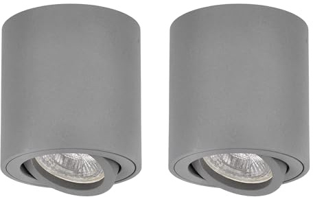 LED Deckenspot Aufbaustrahler, Farbe grau, Aufbauspot schwenkbar Deckenstrahler 230V, Deckenleuchte mit GU10 Fassung Deckenlampe Aufputz Spots aus Aluminium, Aufbauleuchte Rund 2 Stück (2)