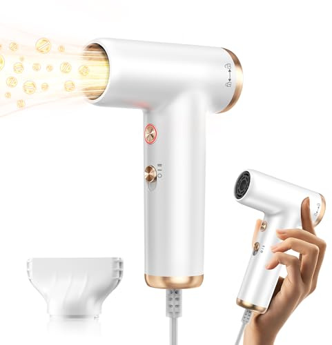 Professionnel Mini Seche Cheveux, 110,000 TR/MIM Grande Vitesse seche cheveux voyage avec Concentrateur, Pocket Sèche-cheveux poids léger de 197g, 59 dB seche cheveux silencieux pour Famille Voyage