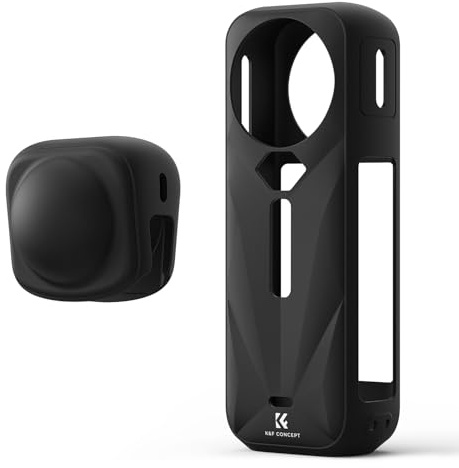 K&F Concept Custodia in Silicone Nero compatibile con Insta360 X5, Custodia Protettiva Morbida con Copriobiettivo, Lato Batteria Aperto, Protezione Totale per Accessori Action Camera