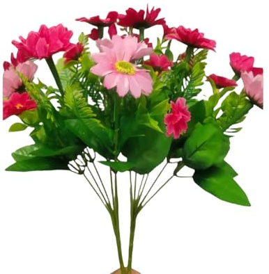 VXJDIANVR Bouquet de Fleurs Artificielles, Gerberas Rose et Fuchsia avec Feuillage Vert, Arrangement Décoratif (红莲)