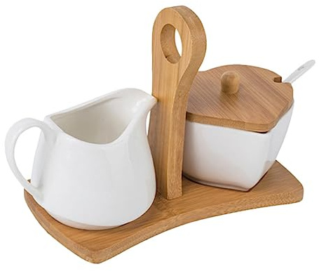 Hemobllo Set De Rangement De Cuisine Céramique Pure Blanche Avec Pot à Lait Sucrier Cuillère Et Plateau Stable Au Style Décoratif Élégant