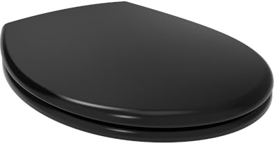 SINOBATH Abattant de WC en Duroplast en forme de D de qualité supérieure avec charnières en acier inoxydable et fonction de fermeture douce, noir