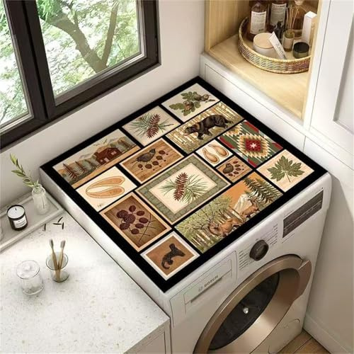 Highdi Housse de Protection pour Machine à Laver Top, Puzzles d'animaux Coussin de Machine à Laver Antidérapant, Tapis de Protection pour Dessus Sèche-Linge Buanderie (Marron 6,40x40cm)