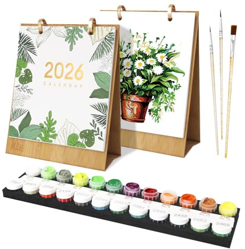 FARYODI Tischkalender 2026 Grüne Pflanzen Kalender, DIY 2026 Tischkalender zum Aufstellen mit Pinsels für Geschenke, Home Haus Deko