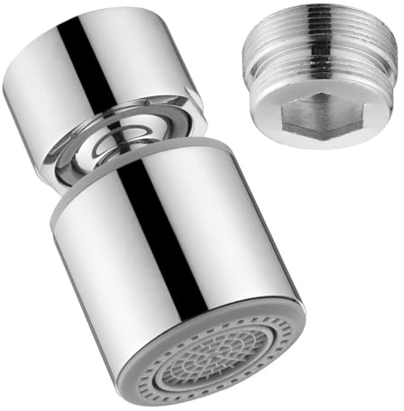 ONECE Aireador Giratorio de 360° de Grifo con 2 Modos, con Adaptadores | Rosca Interna M22 y M24, Aireadores Extendidos con Filtro Antisalpicaduras para Grifos de Cocina y Baño, Cromado