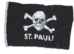 FC St. Pauli Fahne Totenkopf klein 30x40 cm – Hohlsaum Flagge schwarz