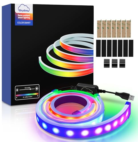Monucep Neon LED Strip RGBIC PC Monitor Hintergrundbeleuchtung,USB LED Streifen für 27 Zoll PC,Led Strip mit SKYDIMO App-Steuerung,Sync für Musik,Filme,Spiele[Energieklasse F]