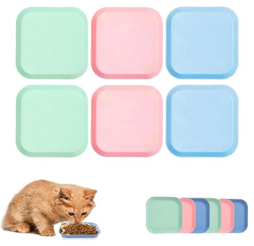 6 Pack Kitten Bowls,Plastic Flat Cat Bowls Shallow Cats Bowl Colorful Cute