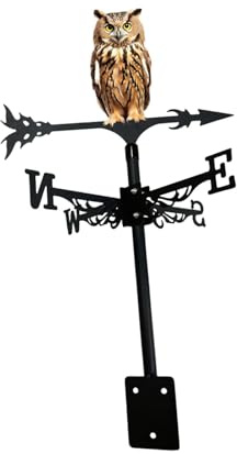 Fenteer Veleta de búho, Adorno de búho de Hierro Forjado, Veleta de Animal de Hierro, indicador de dirección del Viento para Exteriores, Patio, césped, casa, T149