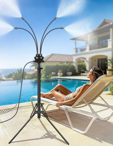 Ksheat Pulverizadores de pie para patio exterior, altura ajustable de 1,60 m, sistema de nebulización para enfriar al aire libre, rociador de agua portátil con línea de nebulización de 8,08 m para