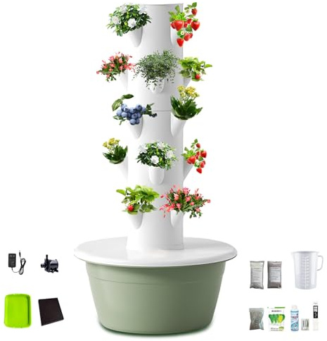 Système de tour hydroponique – Jardinières verticales avec circulation de l'eau et minuterie, idéal pour l'agriculture de balcon et d'entrepôt,