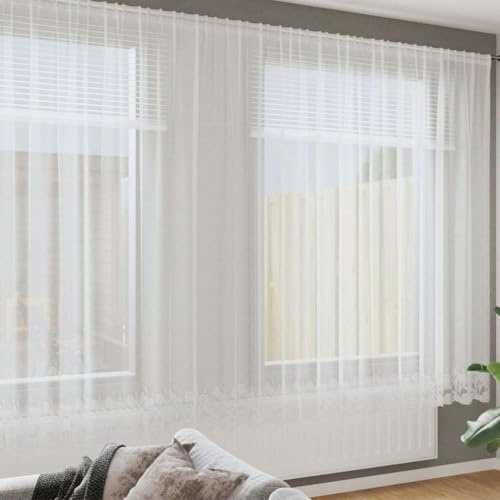 Mokuyary Tenda in pizzo floreale bianco 220 x 600 cm poliestere termico isolante luce e anti calore tenda finestra per soggiorno camera da letto interno -A