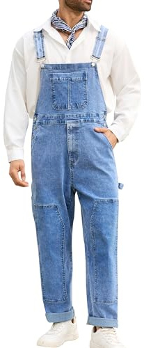 Yuanbang Overalls for Men Work Jumpsuits Painters Coveralls Bibs Overol Para Hombre White Elephant Gifts(Blue,2XL)