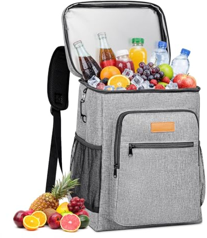 SUNTRIVA Zaino Termico Frigo 24L Borsa Termica Porta Pranzo Isoterma Impermeabile Zaino Frigo per Uomo e Donna per Picnic Campeggio All'aperto Barbecue Spiaggia Grigio