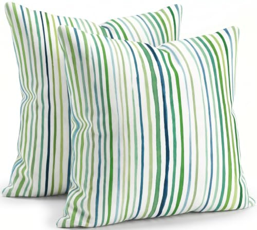 ZiYDaam Outdoor Wasserfest Kissenbezug 40x40 cm 2er Set Grün Gestreift Modernes Kissenhülle Sofakissen Dekokissen Einfacher Stil für Sofa Garten Balkon Robustes Zierkissen für Terrasse