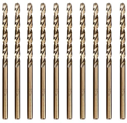 Hymnorq 1/8 Inch Fractional Jobber Twist Drill Bit Set of 10pcs, Heat Resistant M35 Cobalt Steel, Fully Ground and Straight Shank, Suitable for Repeated Drilling in Iron and Stainless Steel