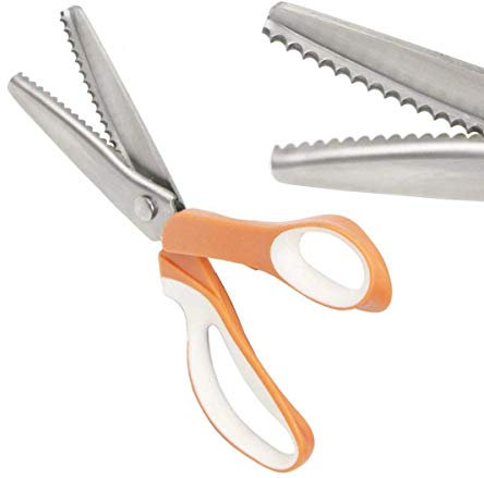 NEJLSD Zackenschere für Stoff, gewellt, 5 mm, Edelstahl, Schneidern, Nähschere, Stahlgriff, professionelle Zickzack-Stoff-Bastelschere, 23,6 cm, Orange