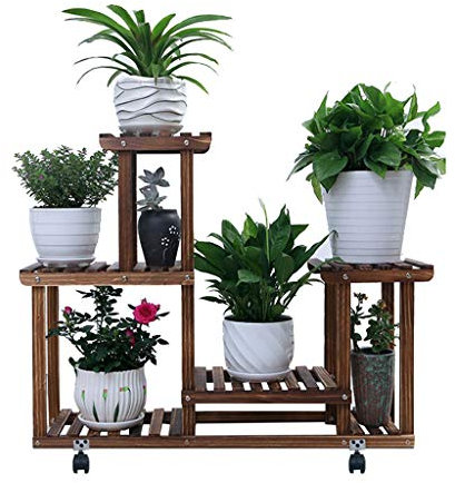Klein Blumenständer Blumenregal Blumentreppe aus Holz Pflanzentreppe für Innen Außen Garten Pflanzenregal Aussen Draußen Leiterregal Dekoratives Fenster