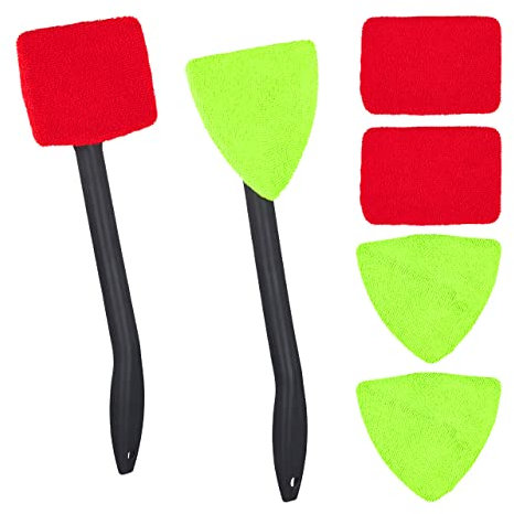 Relaxdays 10027765 Nettoyeur vitres de Voitures intérieur, Jeu de 2, Brosse avec poignée, pour Pare-Brise, 6 Chiffons Microfibre