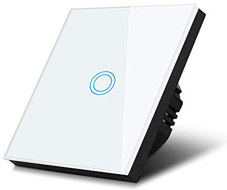 Interruptor de luz táctil, simple, vidrio, blanco con botón redondo, dimensiones 86x86 mm, con iluminación de botón Maclean Energy MCE702W