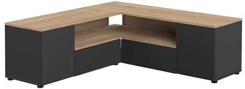 Symbiosis Eck-TV-Möbel, Schwarz und Eiche Natur, 130 x 130,05 x 45 cm
