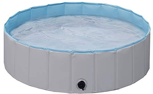 Yaheetech Hundpool pool hundplaskdamm 100 cm/120 cm/140 cm/160 cm hundbad hundpool husdjurpool kattpool vattenbad PVC halkfri med dräneringsventil