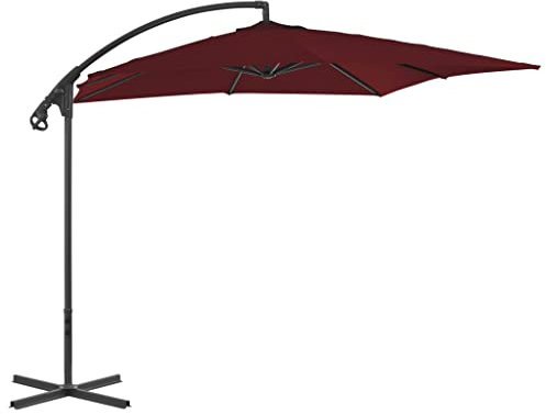 vidaXL Ampelschirm mit Stahlmast Sonnenschirm Gartenschirm Marktschirm Strandschirm Kurbelschirm Schirm Terrasse Garten 250x250cm Weinrot