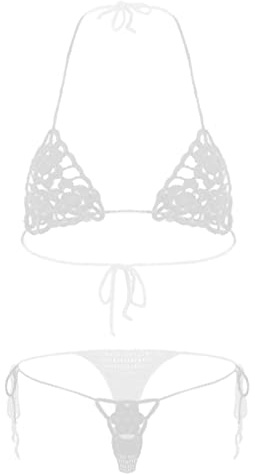 Doomiva Costume da bagno da donna micro bikini trasparente, due pezzi, bikini push up, bikini a tre punti, seducente