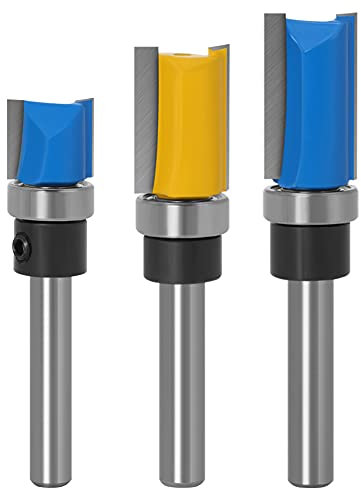 WSOOX 3 Pezzi Fresa a Taglienti Diritti Doppia Scanalatura Router Bit Set di Frese Dritte per Rifilare con Cuscinetto Lunghezza di taglio: 25mm, 20.5mm, 11.1mm