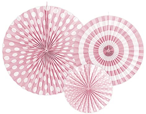 Set of 3 Light Pink Party Decoration Rosettes Set Decorative Fans Light Pink Paper Decorative Rosettes Paper Fan Paper Rosettes for Wedding Birthday Party Celebration Home Decoration Wall Decoration