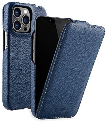 MELCKO Hülle passend für Apple iPhone 13 PRO (6,1 Zoll), Handyhülle mit beschichtetem Leder, Flip-Case, Schutzhülle klappbar, dünne Handy-Tasche, Slim Cover, Blau