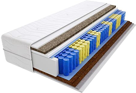 Godre Matratze 70x200 cm Doppelmatratze, H4 & H5 Federkernmatratze, Taschenfederkernmatratze 19 cm Hoch Kokosfaser Seegras Rosshaar Hypoallergene, HR-Schaum, Gesteppter Bezug Santana Gras