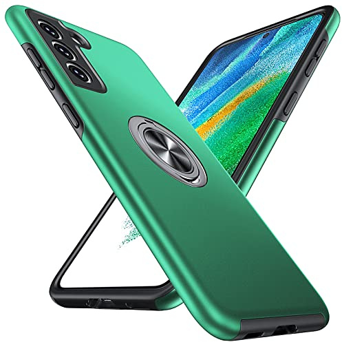 Anqrp Hiddenian Serier Hülle für Samsung Galaxy S21 FE, [Eingebetteter Ständer] [Wärmeableitung] Schwerlast Mehrschichtig Schutzstoßstange Schutzhülle für Samsung S21 FE (6,4 Zoll), Dunkelgrün