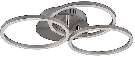 Reality Leuchten LED Deckenleuchte Circle R62823107, Metall Nickel matt, inkl. 27 Watt LED, Fernbedienung, Dimmer, Farbwechsel, Nachtlicht |